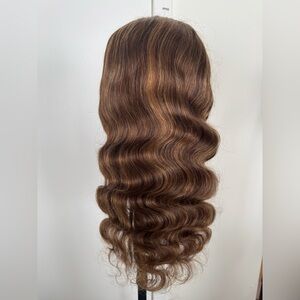 Brown Brazilian Bodywave Human Hair Headband Wig - Natural Blonde Highlights